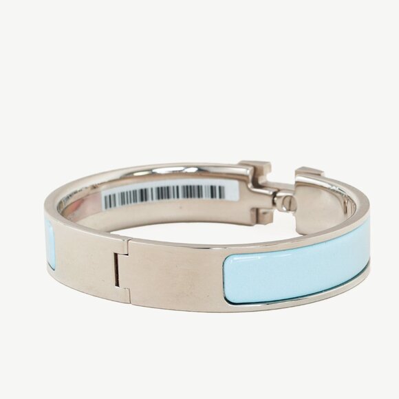 *SOLD* Hermes Clic H Bracelet in Silver Tone and Blue Ciel - Picture 4 of 7